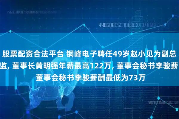 股票配资合法平台 铜峰电子聘任49岁赵小见为副总经理及财务总监, 董事长黄明强年薪最高122万, 董事会秘书李骏薪酬最低为73万