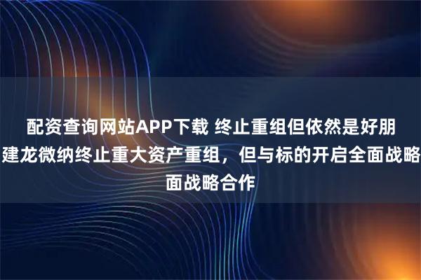 配资查询网站APP下载 终止重组但依然是好朋友！建龙微纳终止重大资产重组，但与标的开启全面战略合作